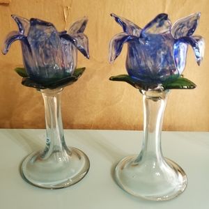 Blown Glass Flower Candle Holders